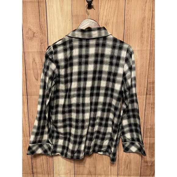 Victorias Secret Small Pajama Top Plaid Metallic White black Grey pink bow - Picture 7 of 7